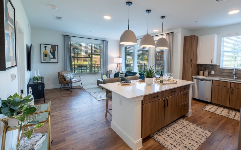 a kitchen with an island